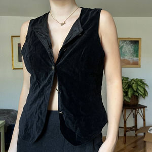Black Velvet Button Up 90s Vest